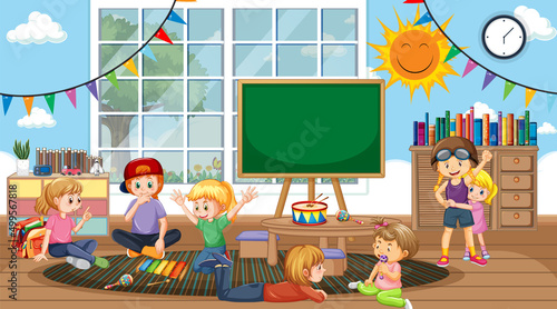 Scene of classroom with children playing
