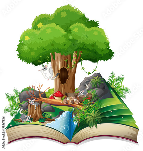 Book with scene of sugar gliders in forest