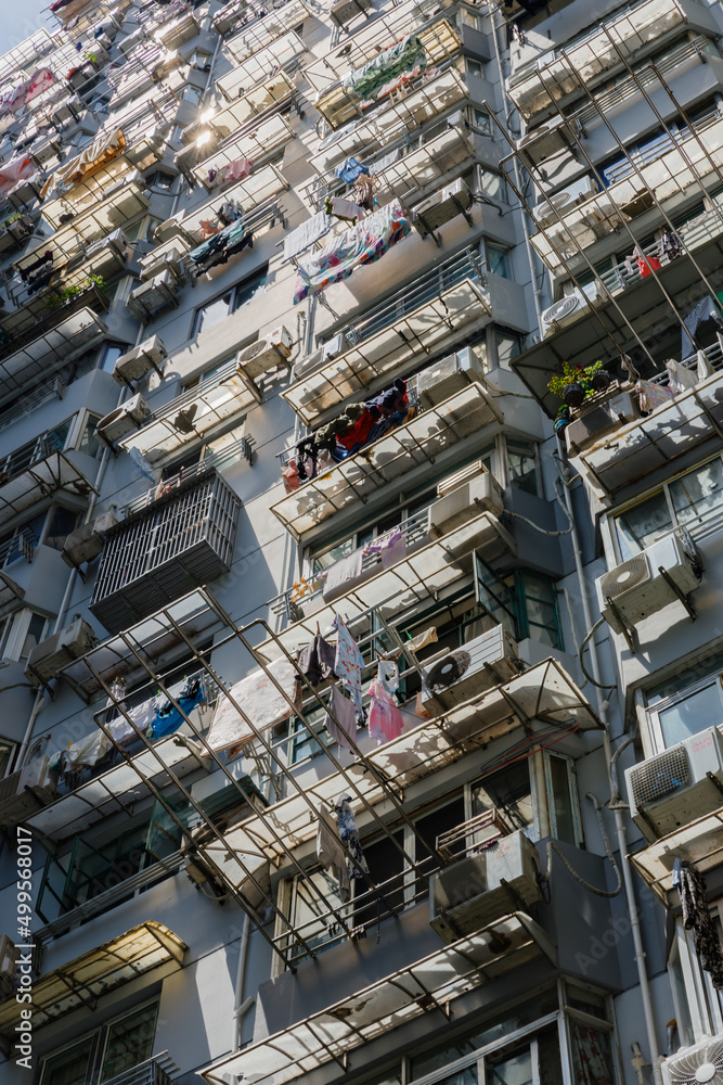 Low angle residential building with balconies Low angle residential building with balconies
