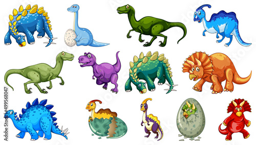 Many dinosaurs on white background