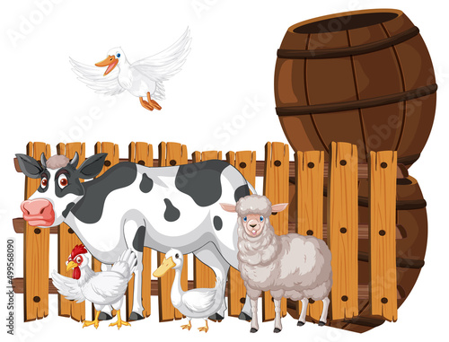 Farm animals on white background