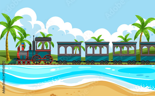 Outdoor scene with a steam locomotive train