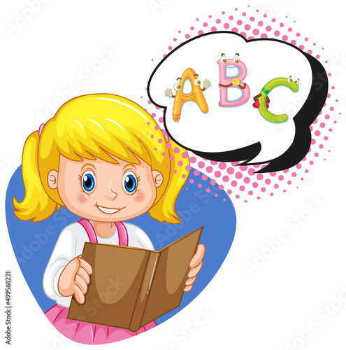 Girl reading book of english