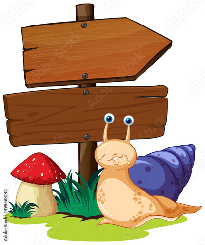 Sign board with snail on white background