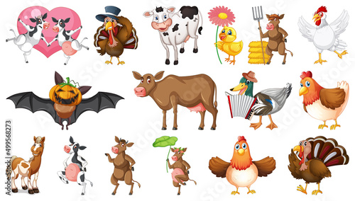 Farm animals on white background