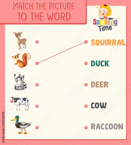 Word to picture matching worksheet for children