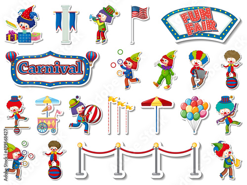 Sticker set of amusement park and fun fair objects