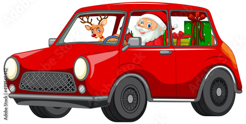 Santa driving car to delivery Christmas gifts