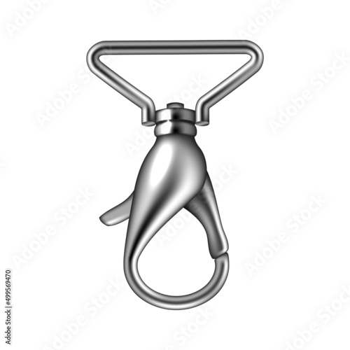 Claw Clasp Metallic Material Accessory Vector. Steel Clasp Tool For Badge Or Trinket, Aluminium Cardbine And Hook. Metal Clip Connector Equipment Template Realistic 3d Illustration