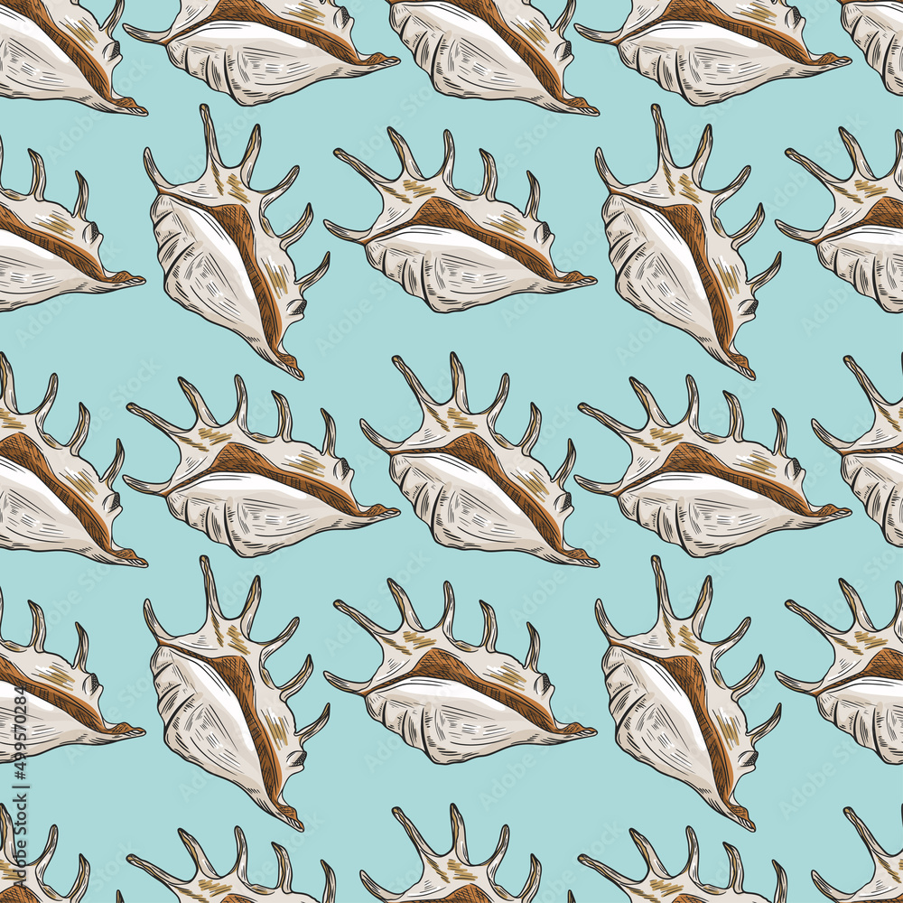 Seashell Hand Drawn Seamless Pattern Background Seashell Hand Drawn Seamless Pattern Background