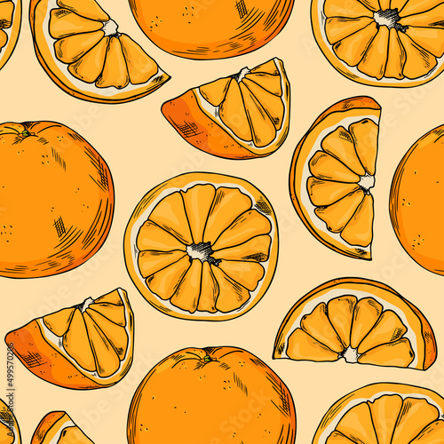 Orange Hand Drawn Sketch Seamless Pattern Background