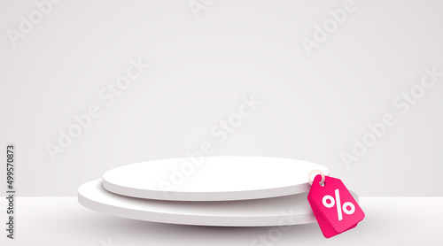 White discount sale podium. Special offer composition.