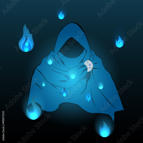 Black figures of angels of death. Hooded Figure.