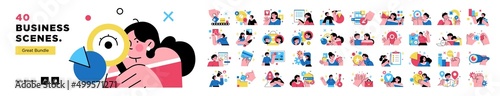 Business Concept illustrations. Mega set. Collection of scenes with men and women taking part in business activities. Vector illustration