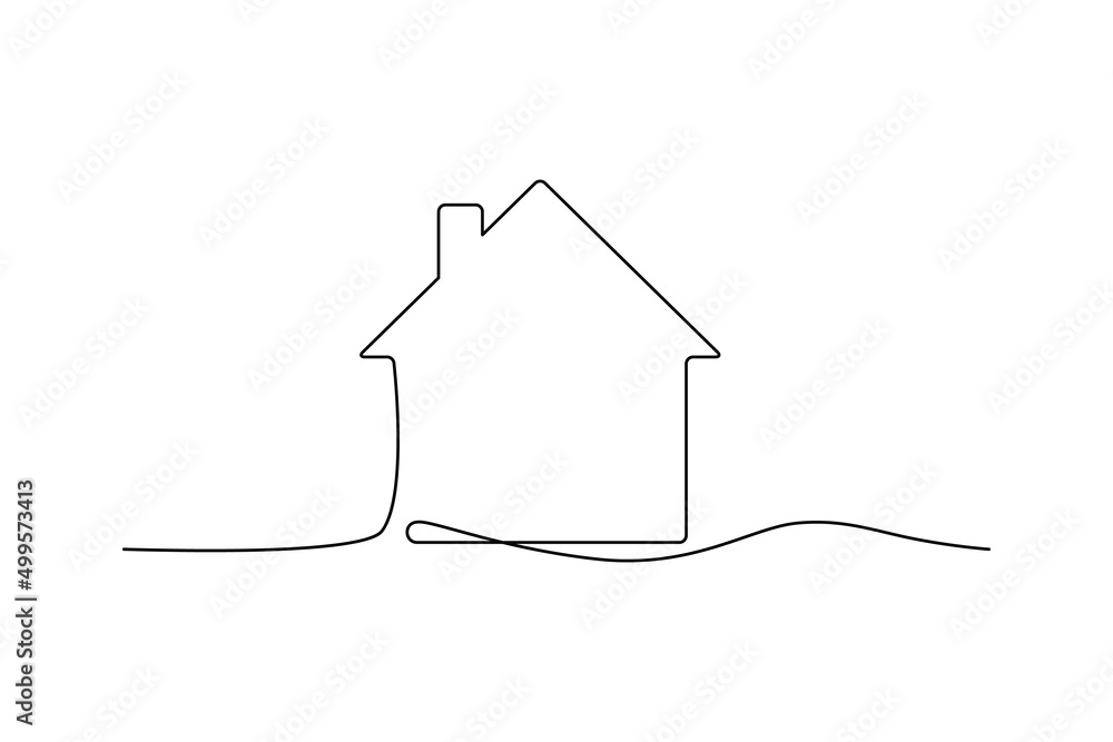 Continuous Thin Line Home Icon - obrazy, fototapety, plakaty 