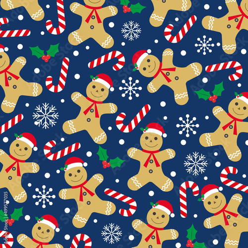 christmas seamless pattern with ginger bread man and candy cane pattern