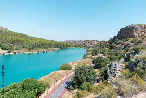 natural park of the lagoons of ruidera with green and blue colors of its waters in castilla la mancha spain