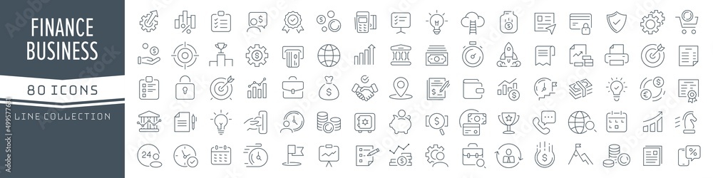 Fototapeta premium Finance and business line icons collection. Big UI icon set in a flat design. Thin outline icons pack. Vector illustration EPS10