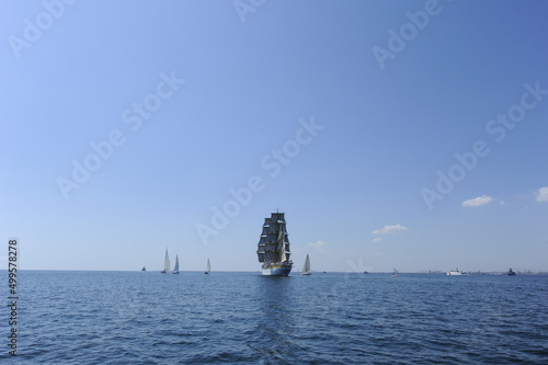 Regatta sailing yachts. Yachts and standard ships