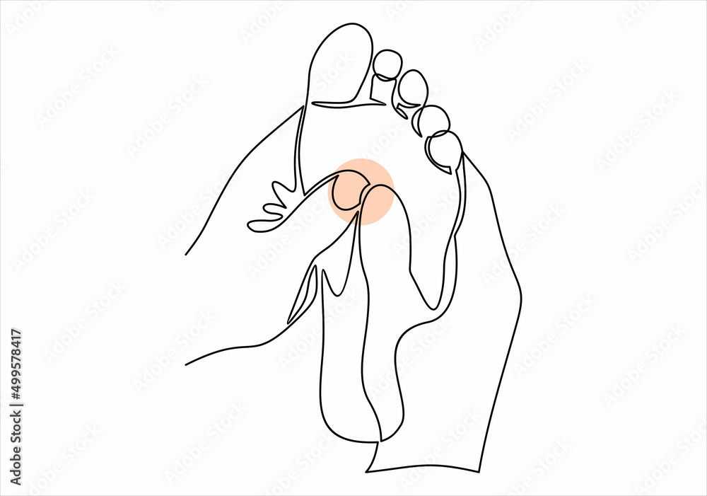 masseur doing foot massage in spa salon.Continuous one line Stock