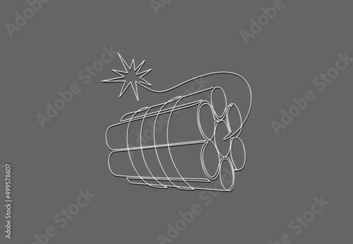 Continuous one line drawn dynamite line icon TNT with a burning wick linear illustration