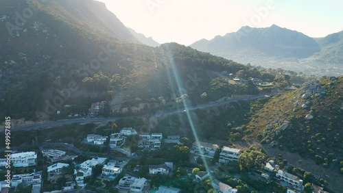 Beautiful Sunrise Over The Mountains Of Llandudno, Cape Town, South Africa - Aerial shot