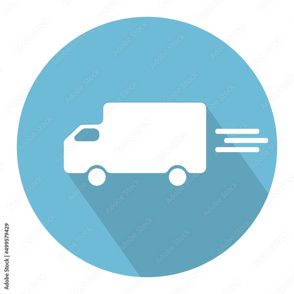 Fast delivery truck icon with long shadow on background. Vector illustration Fast delivery truck icon with long shadow on background. Vector illustration