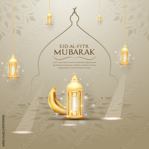 Eid Mubarak colorful luxury Islamic background with decorative ornament, eid Mubarak social media post design.