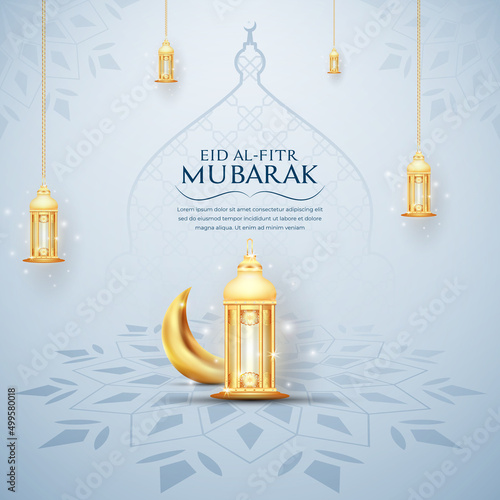Photo Eid Mubarak colorful luxury Islamic background with decorative ornament, eid Mubarak social media post design