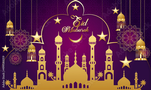 Eid Mubarak colorful luxury Islamic background with decorative ornament, eid Mubarak social media post design.