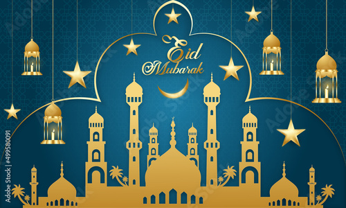 Eid Mubarak colorful luxury Islamic background with decorative ornament, eid Mubarak social media post design.