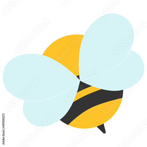 Smiling bee cute character. Bumblebee bug with wings. Yellow and black striped vector logo for honey locar farm. Childish kind icon for nursery cards, posters, printing on paper, fabric and clothes.