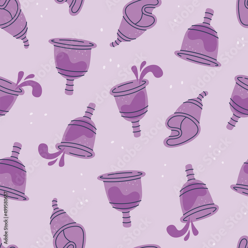 Vector seamless pattern of menstrual cups. The concept of women's health and hygiene. Reusable feminine hygiene item.