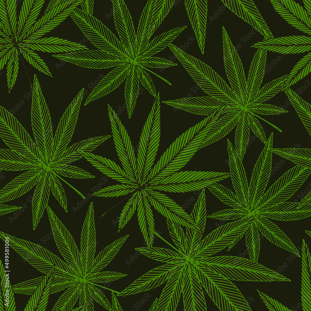 Seamless vector pattern with green cannabis leaves. Marijuana background. Seamless vector pattern with green cannabis leaves. Marijuana background.