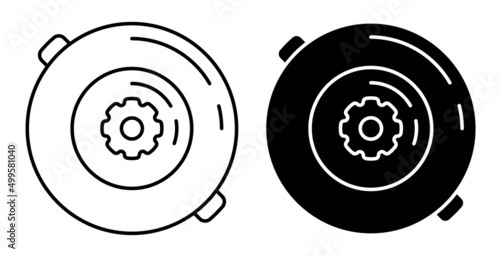 Linear icon, combat anti tank mine. Weapons for combating equipment and the enemy. Simple black and white vector isolated on white background