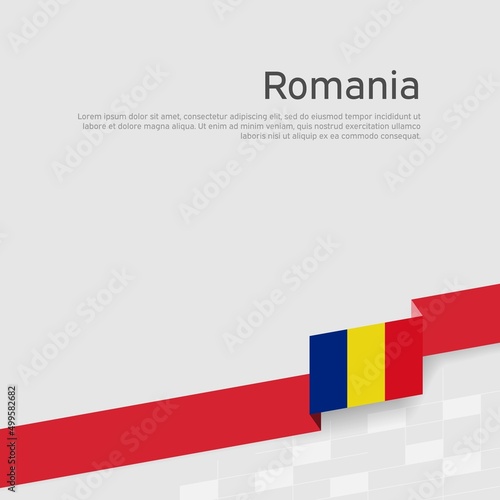 Romania flag background. State romanian patriotic banner, cover. Ribbon color flag of romania on a white background. National poster. Business booklet. Vector tricolor flat design