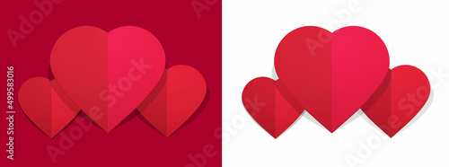 Heart paper flat card design vector for saint valentines day 3d icon red color as origami style cutout graphic with shadow isolated on white background illustration set image