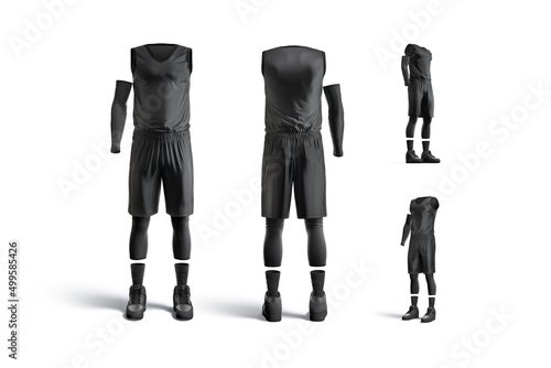 Blank black basketball uniform mock up, different views