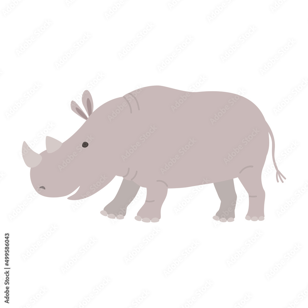 Obraz premium Cartoon rhino. Friendly rhinoceros stands and smiles on a white background. Character