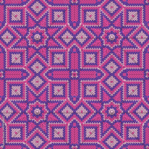 Knitted texture geometric seamless pattern. Rug knitting pattern imitation.