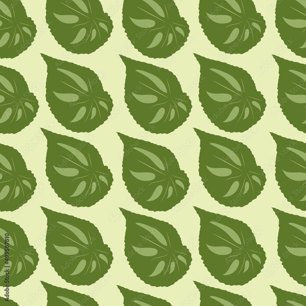 Pattern of variegated green leaves of the plant on a light background. For fabrics and factories. Vector. Pattern of variegated green leaves of the plant on a light background. For fabrics and factories. Vector.