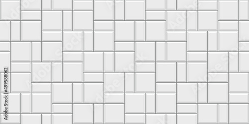 Ceramic pattern. Seamless brick texture. Tile subway wall. Vintage rectangle brickwall. Metro background. Old stone surface. Apron faience print. Cement print. Kitchen backsplash. Vector illustration.
