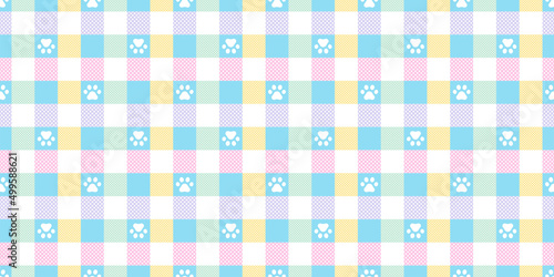 dog paw seamless pattern footprint cat tartan plaid checked french bulldog vector cartoon scarf isolated repeat wallpaper tile background doodle illustration design