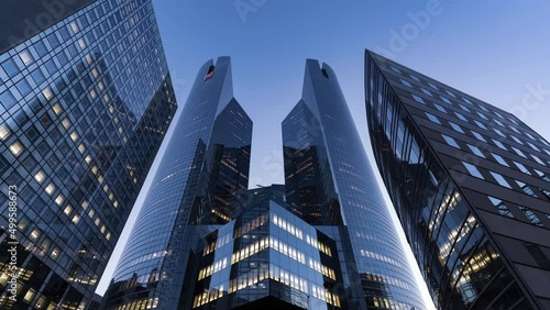 Paris La Defense, France, Timelapse - Skyscrapers in the financial of Paris called la Defense as seen from day to night