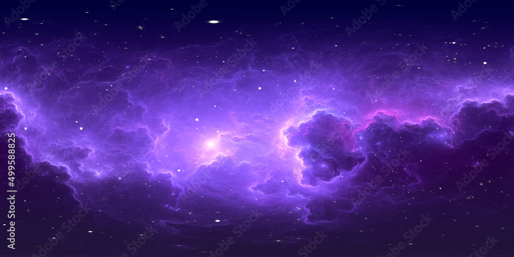 Space background with nebula and stars. Environment 360 HDRI map. Equirectangular projection, spherical panorama. - obrazy, fototapety, plakaty 
