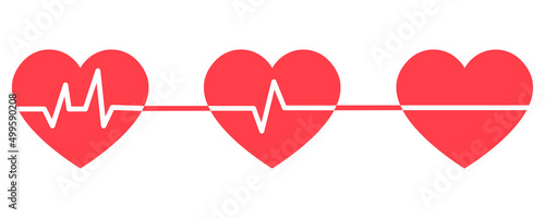 Heartbeat on white background. Heartbeat symbol. Heart pulse for medical concept. Red hearts rhythm.