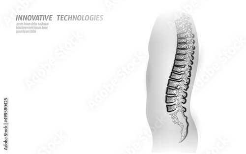 3D backbone low poly. Physical therapy manual osteopathic massage. Cure bone disease wellness health alternative medicine rehabilitation vector illustration