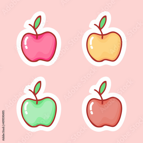 Cute hand-drawn set of apples in doodle cartoon style. Kawaii elements in neutral candy colors for card, social media banner, sticker, print, decoration kids playroom. Vector illustration