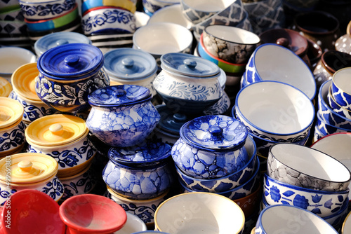 Multicolored Household ceramic items in the Street Market. © Vinayak Jagtap