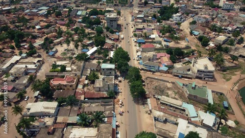 CInematic Aerial View of african city neighborhood roads with Traffic, Lomé, Africa photo